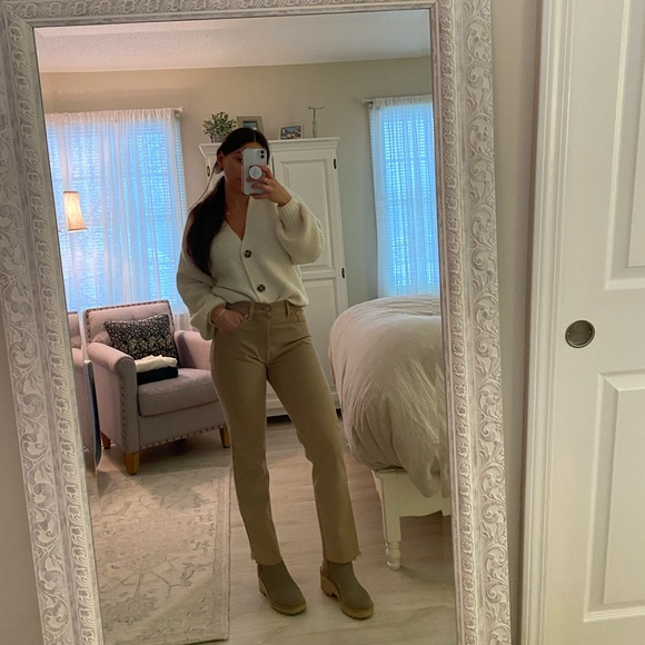 Beige / tan high waisted straight leg jeans - Picture 2 of 10